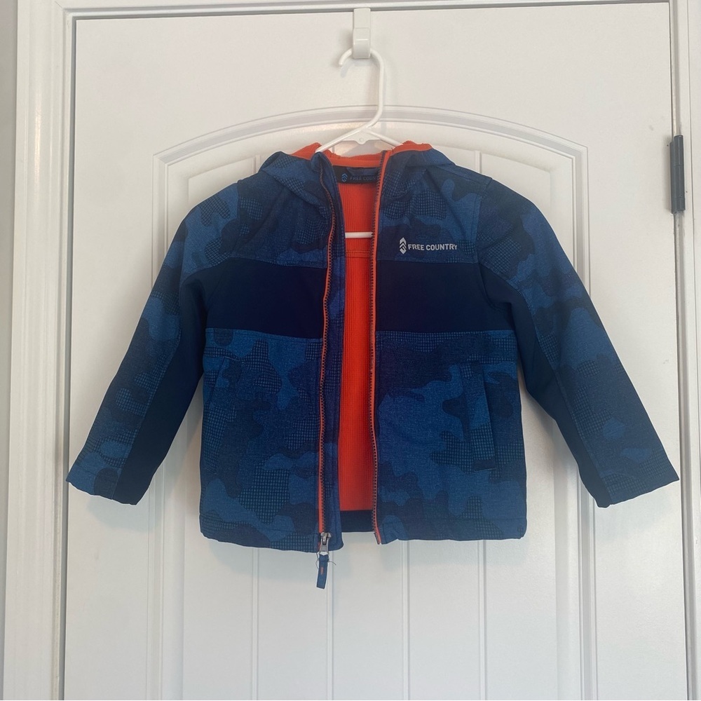Free Country Little Boys Blue & Orange Zip Up Hooded Jacket Size 5/6